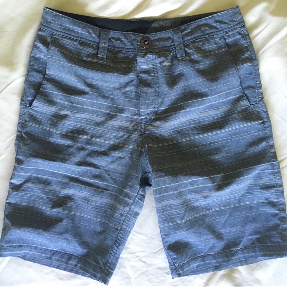 Volcom Blue-Gray Stripes Frickin Surf N' Turf Mix Hybrid Shorts Size 29